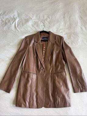Denim&Co Brown Leather Single-Button Blazer